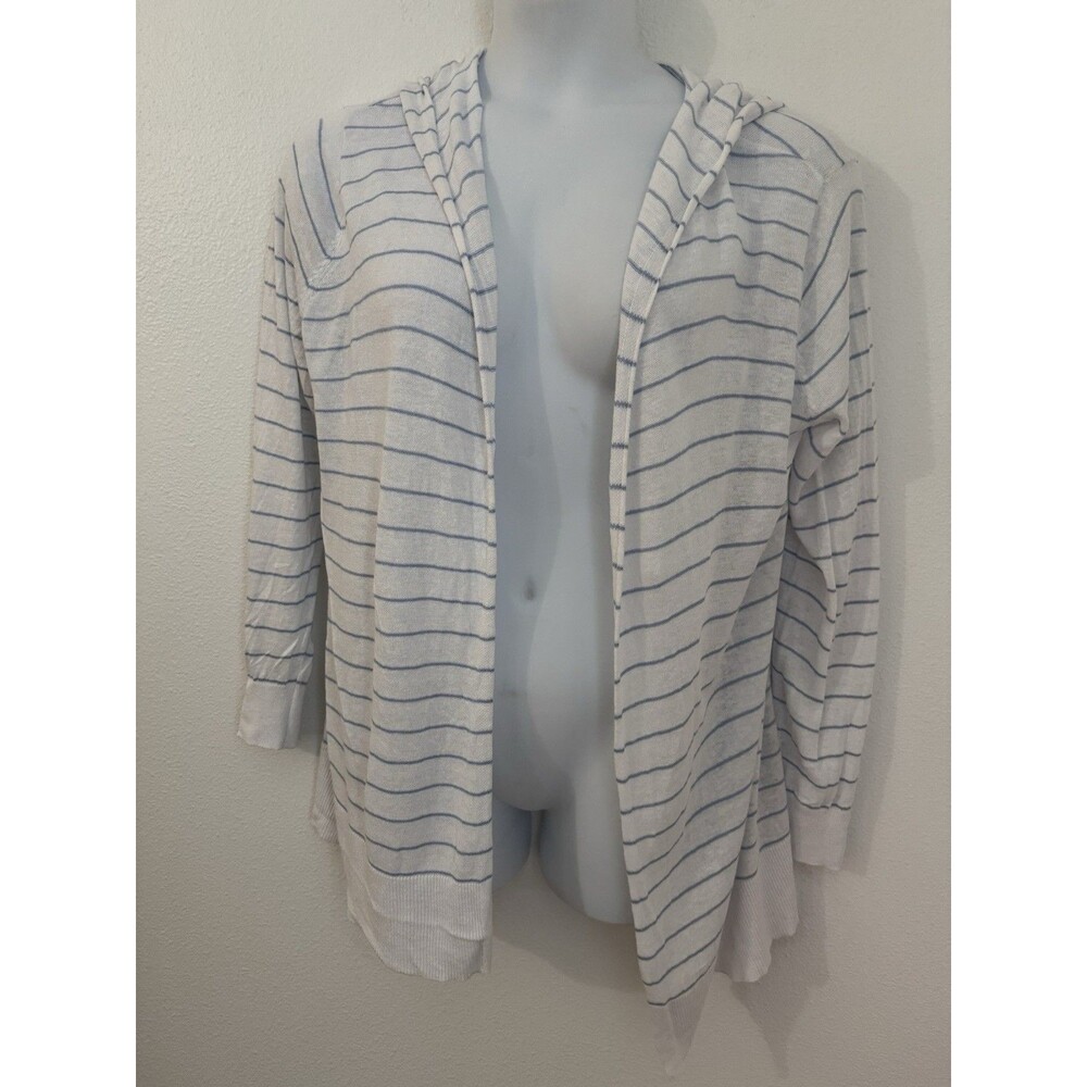 Cynthia Rowley Woman Cardigan Beachy Linen Blend Open Front Hooded Size 1x White
